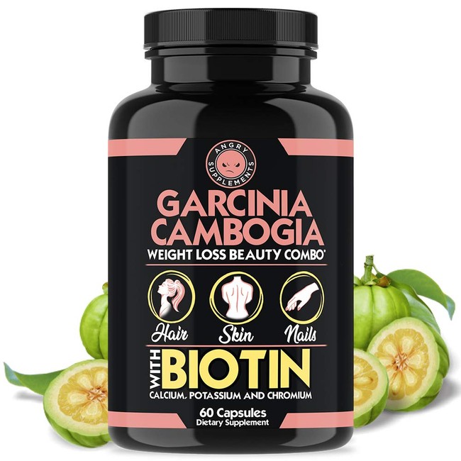 Garcinia Cambogia Weight Loss Beauty Combo, Infused w Biotin, Calcium, Potassium & Chromium, Grow + Hydrate Hair, Strengthen + Thicken Nails, Clear & Nourish Skin – All-Natural Diet Pills (1-Bottle)