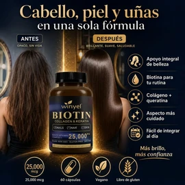 Biotina Para Cabello Uñas Piel 25000 Mcg 60 Cápsulas Diario