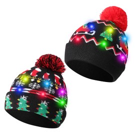 TAGVO Light Up Christmas Hat, LED Beanies Knitted Skullies, Colorful Xmas Christmas Beanies Cap