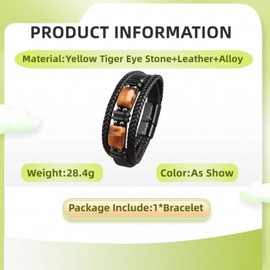 GAUEIOUR Tiger Eye Crystal Black Leather Bracelet,Retro Punk Multi-layer Weave Rope Leather Men's Jewelry,Accessories,Gifts