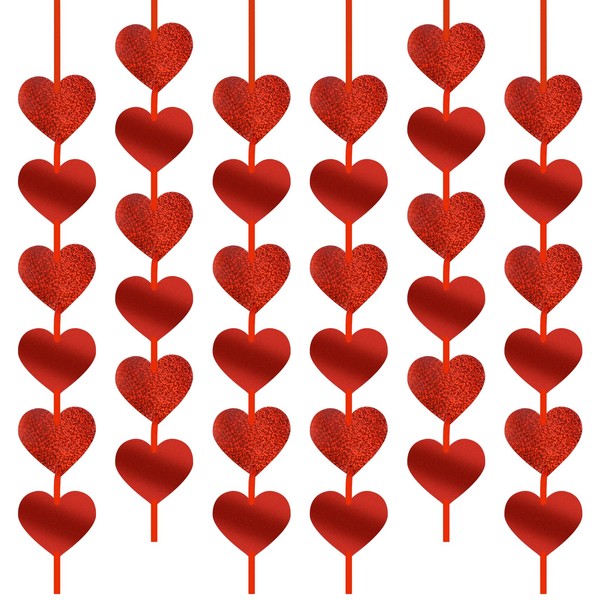 Liobelon 12 Strings Heart Garland Banner Valentines Day Decor Red