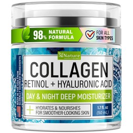Crema de colágeno para rostro con retinol – Hidratante facial antienvejecimiento y arrugas – Hidratante facial diurno nocturno para reafirmar y tensar la piel – Ácido hialurónico y vitamina E para mujeres y hombres – 1.7 onzas