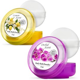 R-NEU Body Powder for Women with Powder Puff, 100% Talc-Free, Luminous Lemon Scented Dusting Powder, After Bath for Soft Skin, Extra Large, (2 Pack, 5oz Each)