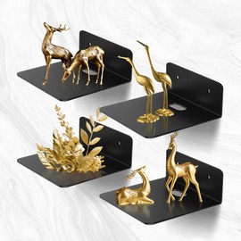 Businey 4PCS Small Floating Shelf, Black Wall Shelves Hanging, 10x10cm Small Shelf for Wall, Acrylic Wall Shelves for Bedroom Kitchen Bathroom Living Room