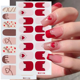 Valentine's Day Gel Nail Strips Stickers Heart Gel Nail Stickers Full Nail Wraps Glossy Self-Adhesive Gel Nails Art Design Stickers Cute Heart Valentine Nail Polish Wraps for Holiday Manicure 6 Sheets
