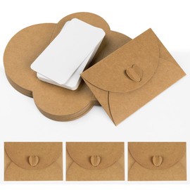 Mocraft 25 Mini Envelopes with Cards Vintage Mini Kraft Paper Envelopes Blank Cards Small Letter Envelopes with Heart Closure for Gift Cards DIY Thank You Cards