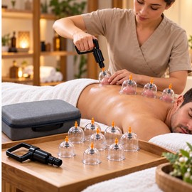 12-Piece Cupping Massage Set – Manual Vacuum Pump, Reusable Cups & Guide