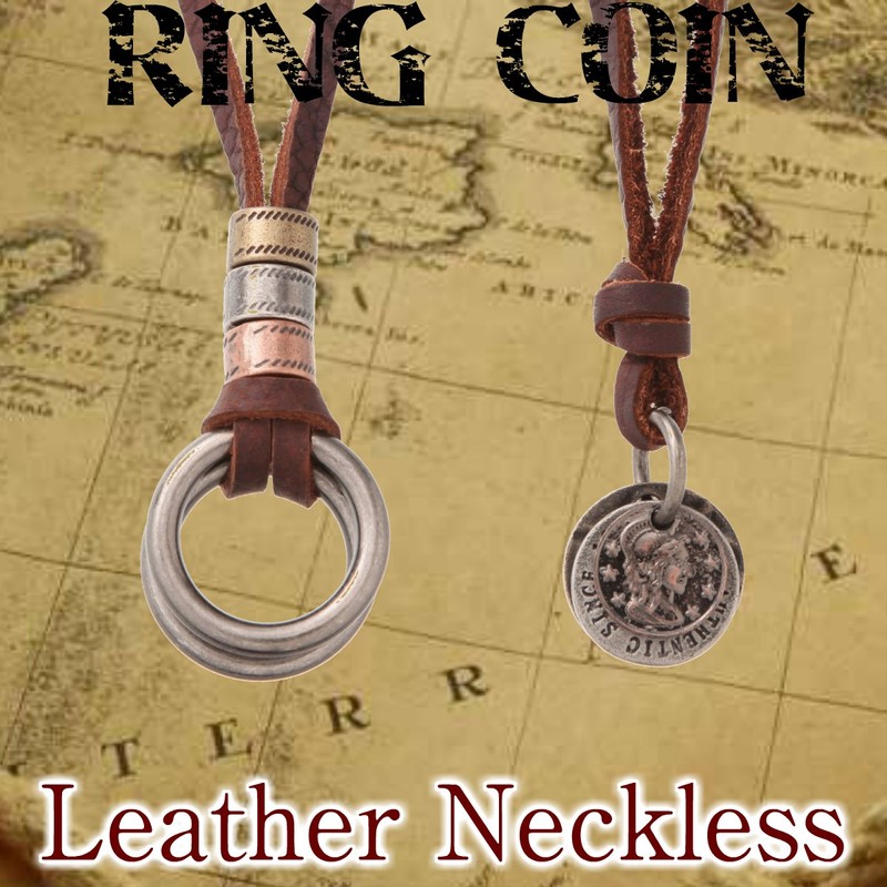 Phoenix Antique Ring & Coin Necklace with Leather Cord, Unisex