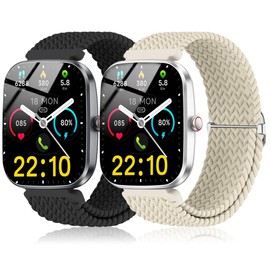2 Pack Braided Band Compatible with Nerunsa P66D/Popglory P66/NiUFFiT P66/Ddidbi P66D/Aptkdoe P66D/Hendari P66/Dotn P66 Smartwatch Women Men, Adjustable Replacement Strap for P66 Smartwatch Bands