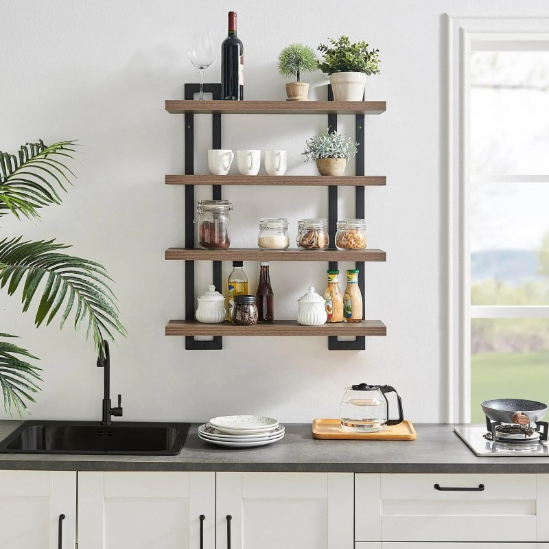 Unbranded Danya B. 4-Tier Floating Bracket Wall Shelf - Walnut