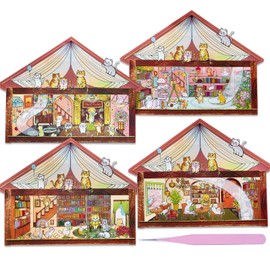 SHANFAA 4 Sets DIY 3D House Stickers,Cute Cats House 3D Scene Stickers Miniature Simulated Cabin Scene Stickers,Cartoon Cats Scenery Stickers for Adults and Kids