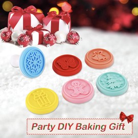 Juego de 6 estampillas de silicona de colores para galletas, cortador de anillos y asa para Navidad y hornear diariamente