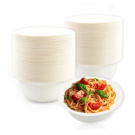 LDFDRT Soup Bowls Disposable Paper Plates Pack of 100 Soup Bowls Paper Bowls Sugar Cane Disposable Tableware Bowls Disposable Soup Bowl for Party and Picnics (White, 350 ml)