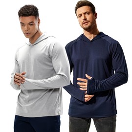 MIER Men's Fishing Shirts Long Sleeve Sun Protection Hoodie for Running Workout Hiking, 2 Pack, Navy & Light Grey, 3XL