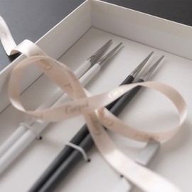 Cutipol GOA Goa Black/Matte Silver White/Matte Silver Couple Chopsticks Set GO29 2 Pairs with Gift Box with Genuine Ribbon Hanging