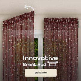 Innovative Brent Swing Arm Window Curtain Rod, Nickel - 1/2" Rod Diameter Fits Windows Size 20" - 36" - Stainless Steel Heavy Duty Drapery Rods for Bedroom, Living Room, Kitchen & Bathroom