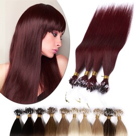 SEGO Micro Link Hair Extensions Human Hair Wine red 16 Inch 50g Micro Beads Hair Extensions Real Human Hair Pre-bonded Micro Loop Hair Extensions for Women -Wine red