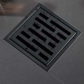 4 Inch Square Shower Floor Drain, Shower Drain Kit with Flange, Square Shower Drain, SUS 304 Stainless Steel Floor Drain,Matte Black