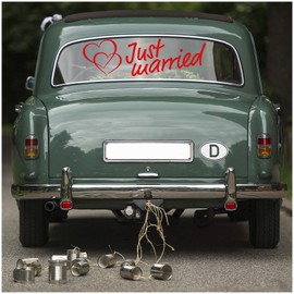 Just Married Wedding Car Sticker Film Wall Sticker Decoration (Red, KX055 Just Married 1)