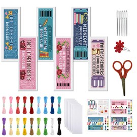FREEBLOSS 6 Pieces Cross Stitch Bookmark Set for Beginners Book Club Stamped Cross Stitch Set DIY Embroidery Bookmark with Instructions 8 x 2.4 Inches