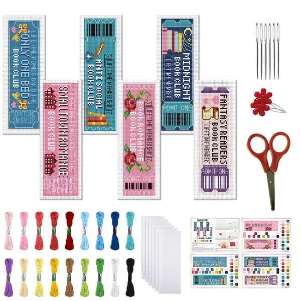 FREEBLOSS 6 Pieces Cross Stitch Bookmark Set for Beginners Book