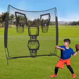 7 x 7ft Football Trainer Throwing Net,Football Nets for Throwing with 4 Target Pockets,Practice Net Quarterback Training Equipment for Accuracy Throwing