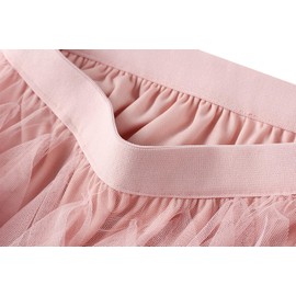 Jemsia Midi Tulle Skirt A-line Elastic High Waist Irregular Layered Tiered Mesh Ballet Prom Wedding Party One Size Skirt Pink
