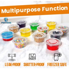 Fonteme Clear Plastic Portion Cups With Lids - (100 Sets - 2 Oz) | BPA-Free Plastic Condiment Containers | for Meal Prep, Portion Control, Salad Dressing & Jello Shots
