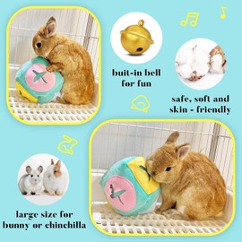 Large Rabbit Eating Toy with Bell, Soft Washable Puzzle Food Game, Anti-Boredom for Bunnies, Nose Ball Treat Dispenser, Exercise Enrichment Toy for Indoor Rabbits Chinchillas
