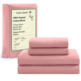 LANE LINEN RV Queen Sheets Set - 100% Organic Cotton Camper Sheet Sets 15" Deep Pocket Fitted (Short Sepia Rose)