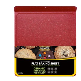 casaWare Large Flat Baking Cookie Sheet, 12.5 x 14-inch with a 1.5-inch Handle, Ceramic Non-Stick Coating (Red Granite)