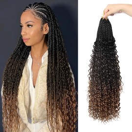 Goddess Box Braids Boho Braids Crochet Hair For Black Women Pre Looped, Knotless Boho Crochet Braids With Curly Ends, Bohemian Crochet Hair Box Braids(24 Inch (Pack of 8), 1B-4-30)