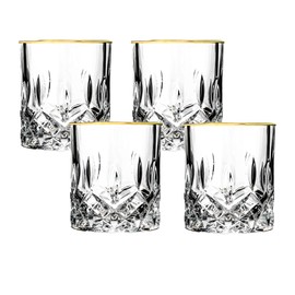 Opera Gold Collection Set of 4 Crystal Double Old Fashion Glass with Gold Rim
