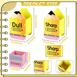 Tkifoda 3 Pcs Pencil Shaped Pencil Holder Eraser Storage Back to School Wooden Pencil Dispenser Sharp and Dull Pencil Holder for School Classroom Students Teachers Office Desk Gift