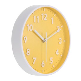 PATIKIL - Reloj de pared de 8 pulgadas, con número 3D, de cuarzo, funciona con pilas, silencioso, redondo, sin tictac, para decoración de oficina, recámara, color amarillo