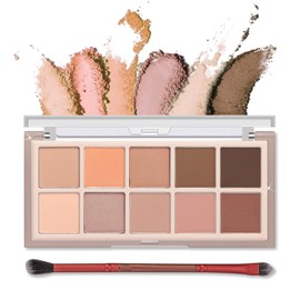 Erinde 10 Colors Eyeshadow Makeup Palette, Matte Naked Eye Shadow, Ultra-Blendable, Long Lasting, Professional Matte & Shimmer Nudes Neutral Eye Shadows Palette with Brush, Milk Tea