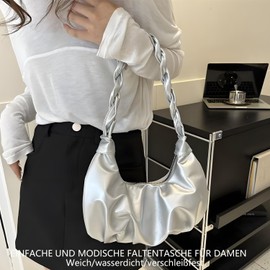 AEESRRU Women's Handbag, Women's Handbags, PU Leather Shoulder Bag with, Fashionable Women's Bag with Zip, Travel Bag (Silver), Silvery