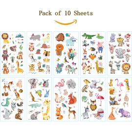 SIX VANKA (Pack of 10 Sheets) Animals Waterproof Temporary Tattoo Stickers for Kids Boys and Girls, Party Favors Decorations