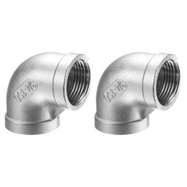 sourcing map 2pcs 304 Stainless Steel 90 Degree Elbow Fittings NPT 3/4" Female to Female Threaded Adapter Pipe Fitting for Connecting Water Pipe Air Hose PVC Tube Cast Coupling