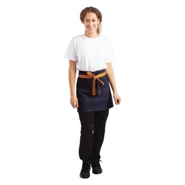 Whites Chefs Clothing BB465 Polycotton Southside Bistro Apron, 430mm x 700mm, Denim Blue/Tan