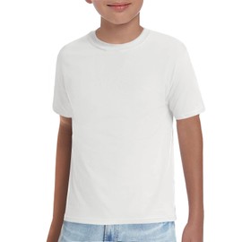 Haloumoning Boys T-Shirts Kids Short Sleeve Crewneck Solid Basic Tees Casual Tops 5-14 Years, White, 11-12 Years