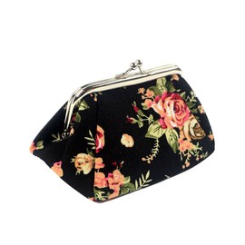 POPUCT Women's Flower Pattern Buckle Coin Purse Clutch Handbag (Black)