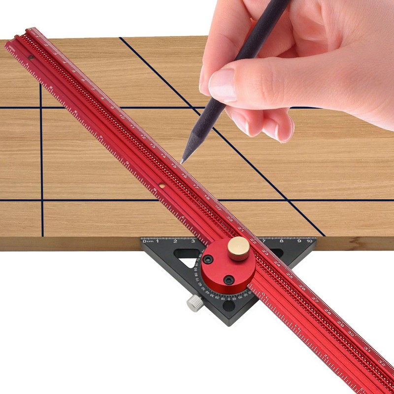 400mm Woodworking Hole Scribing Ruler Aluminum Alloy 360° Rotating Line