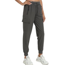 Kcutteyg Womens Water Resistant Hiking Pants with Pockets Quick Dry Soft Athletic Workout Joggers Pants for Camping Travel (Grey, X-Large)