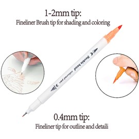 48Pcs Dual Markers Brush Pens, BetterJonny Dual Brush Tip and Highlighters for Adult 0.4mm Fine Point Pens and 1-2mm Brush Pens Art Marker Double Tip Colored Pen for Coloring Hand Lettering Art