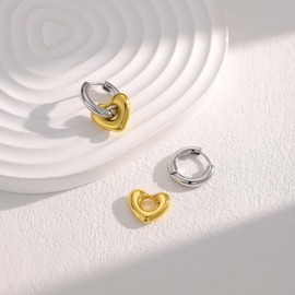 shinelab Heart Drop Earrings for Women, Love Dangle Hoop Earrings Two Tone Fashion Jewellery for Mother's Day