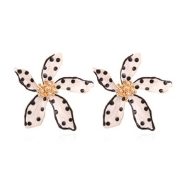 Flower Stud Earrings Polka Dot Flower Earring Floral Earrings Cute Polka Dot Pattern Earrings Elegant Dangle Earrings for Women (White)