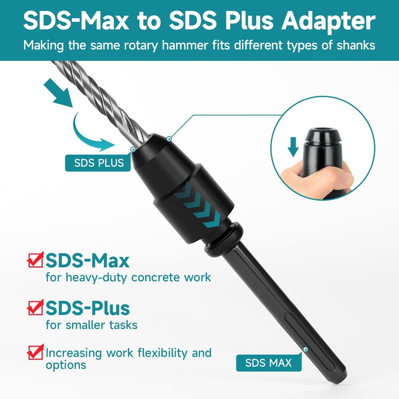 YOSIGHT SDS-Max to SDS-Plus Adapter for Rotary Hammers - 9