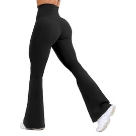 Unthewe High Waisted Flare Leggings for Women Tummy Control Butt Lifting Workout Yoga Wide Leg Pants(U933-Black-S)