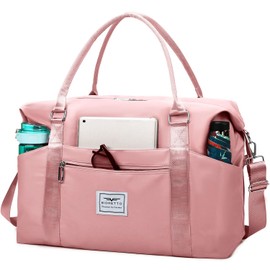 FIORETTO Womens Sports Gym Tote Bag Duffle Bag with Wet Pocket, Travel Bag Weekend Overnight Bags with Removable Strap, Water-Resistant Carry On Bag Hospital Holdalls for Women Pink